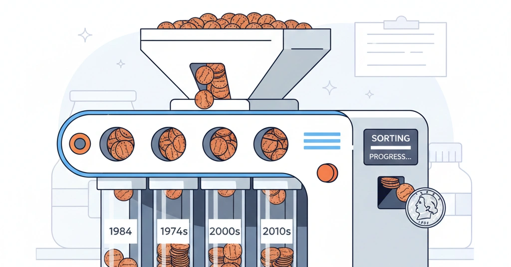 Sorting machine separating pennies by year