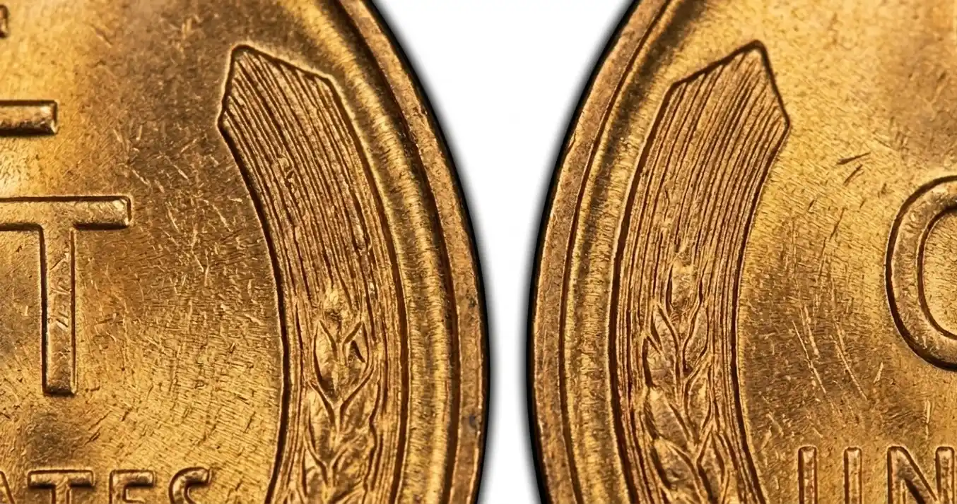 Detailed macro of wheat ears texture on 1941 penny